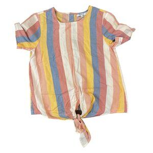 Madewell Vertical Stripe Multicolor Tie Front Short Sleeved Blouse Top Sz XS
